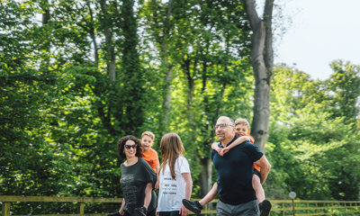 Family walking at a UK holiday park