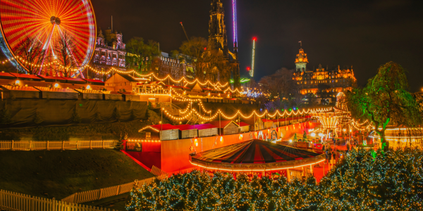 Night time lights at Edinburgh Christmas Markets activities for festive UK breaks